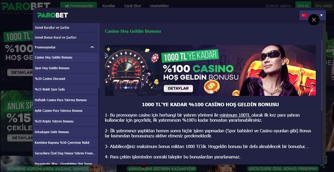 Parobet Casino Hoş Geldin Bonusu