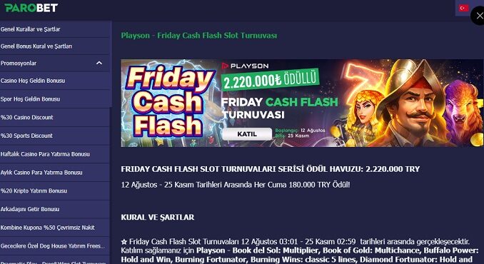 Parobet Friday Cash Flash Slot Turnuvası